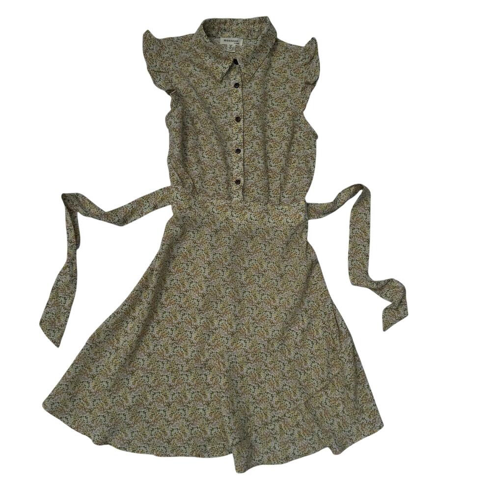 Monteau Small Yellow Green Ditzy Floral Ruffle Dress